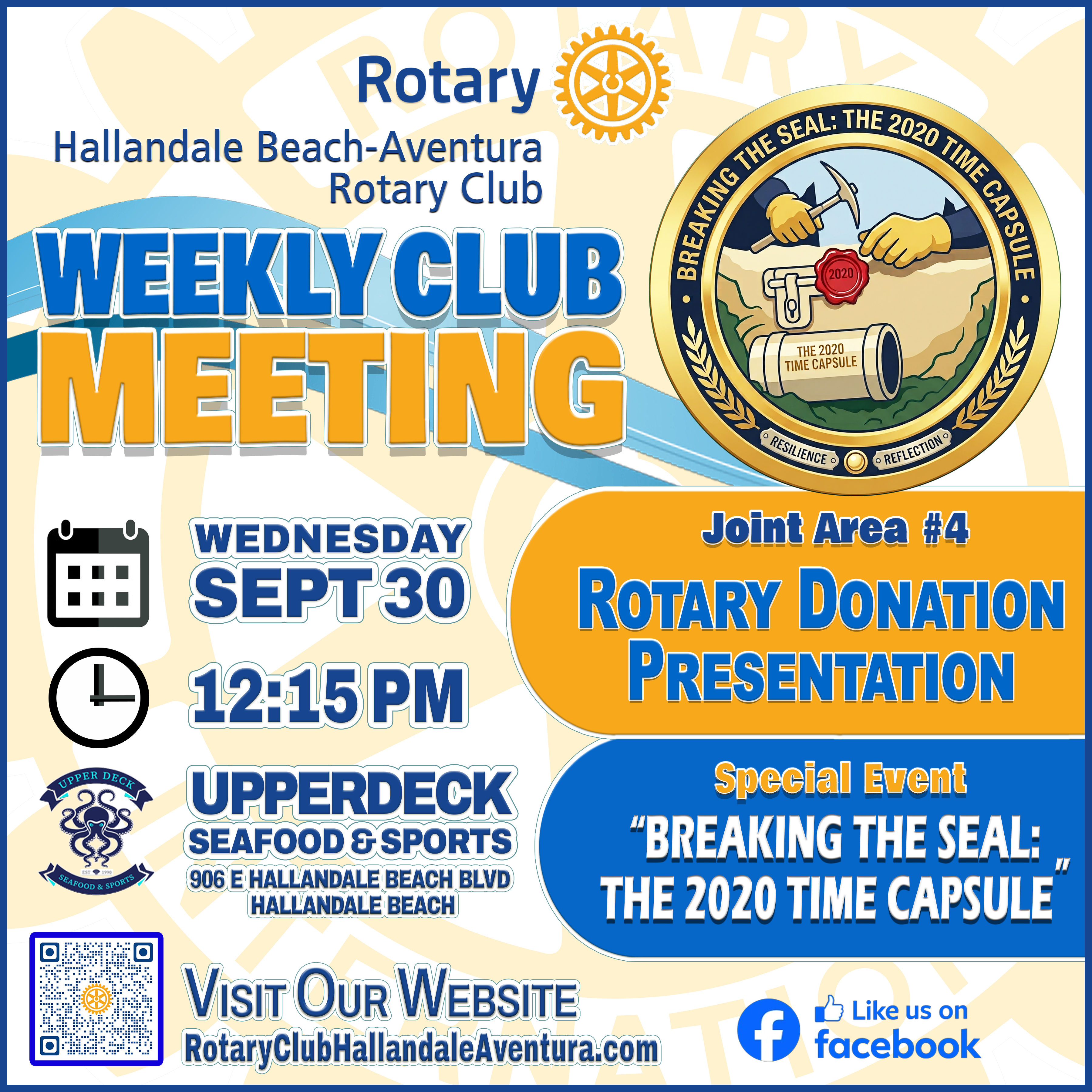 Weekly Club Meeting: Wed., Sep 30, @ 12:15 pm