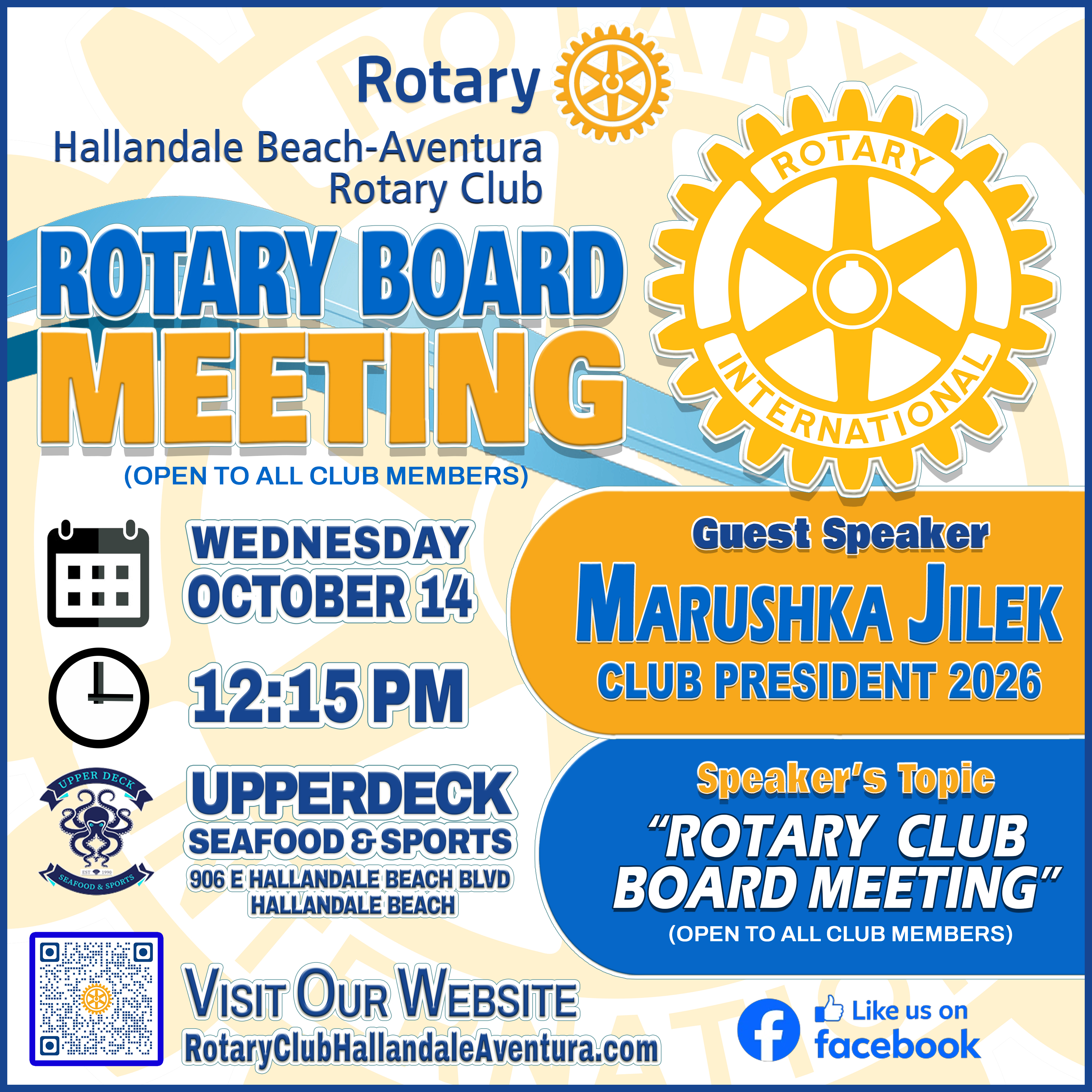 Weekly Club Meeting: WED., Oct 14, @ 12:15 pm